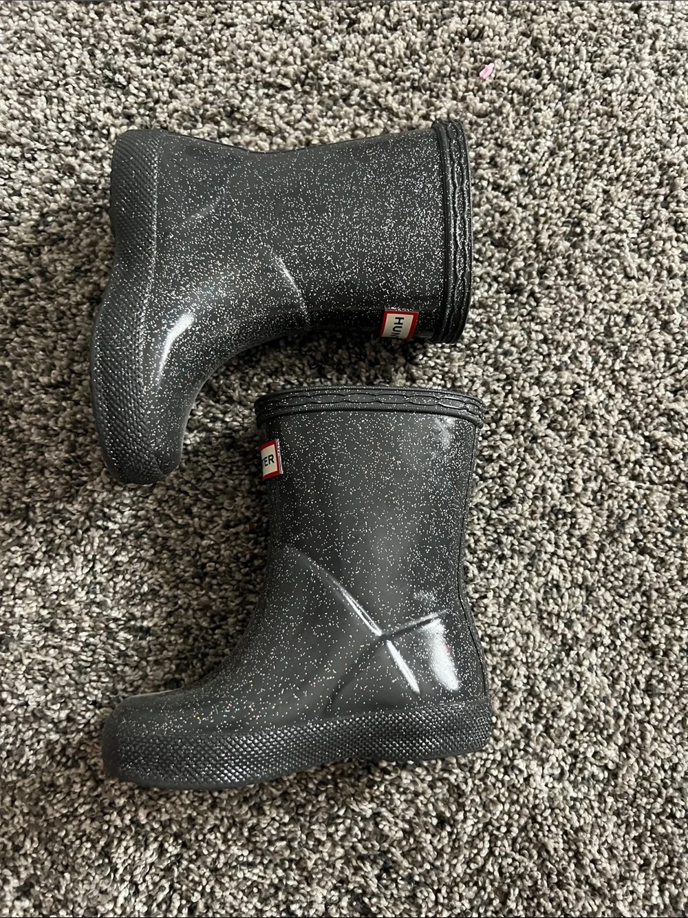 Hunter Kids Black Glitter Rain Boots